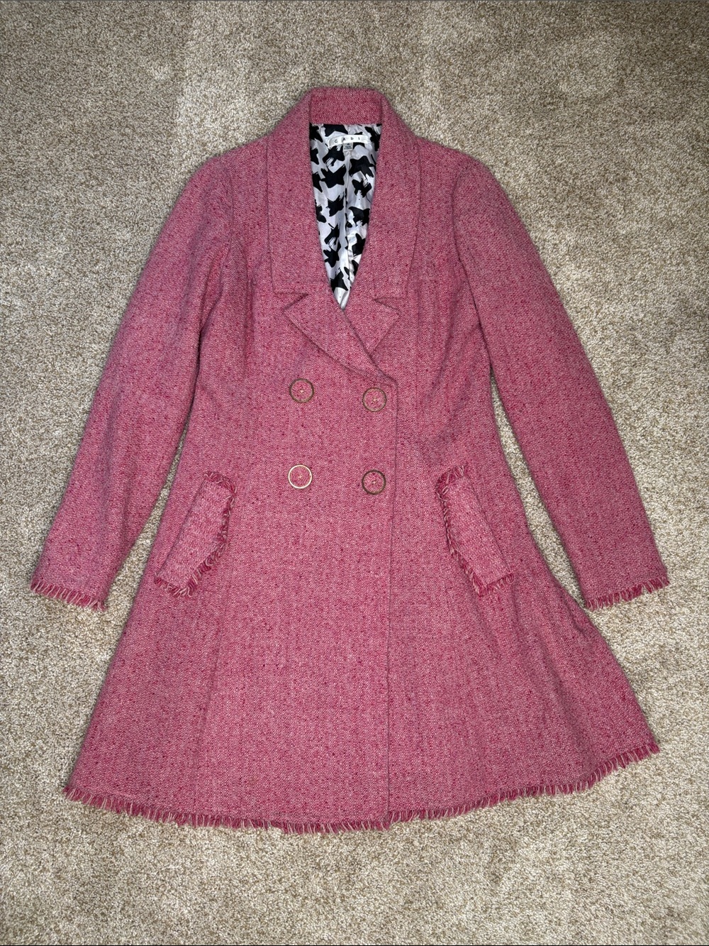 CAbi Pink Double-Breasted Wool-Blend Pea Coat
